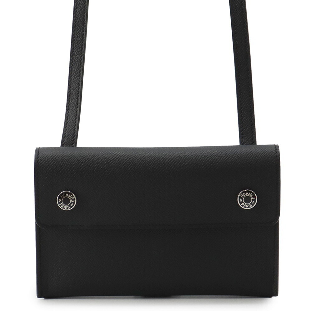 Hermes Shoulder Wallet Nap To Go Black Lacquer Hardware Epsom Leather G Stamp...